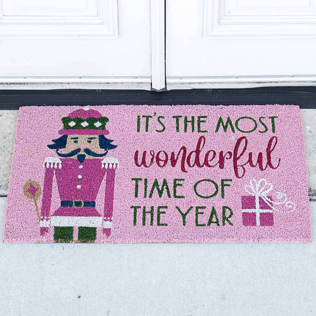 Most Wonderful Time of the Year Coir Doormat   Pink/Multi   30x18