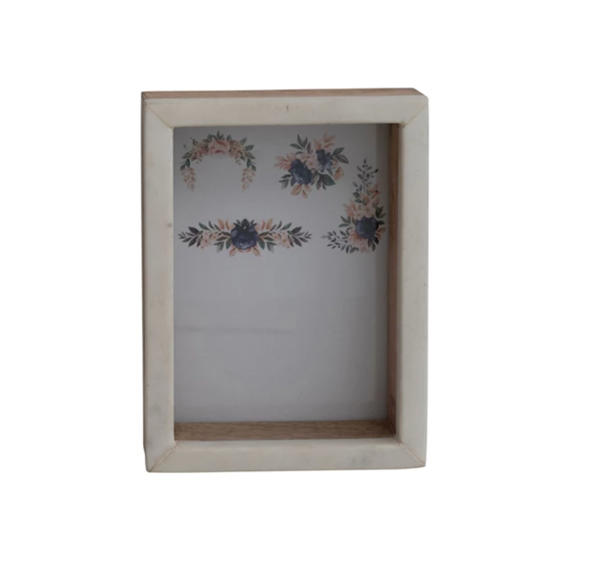 Marble & Mango Wood Shadow Box Photo Frame, White & Natural (Holds 5