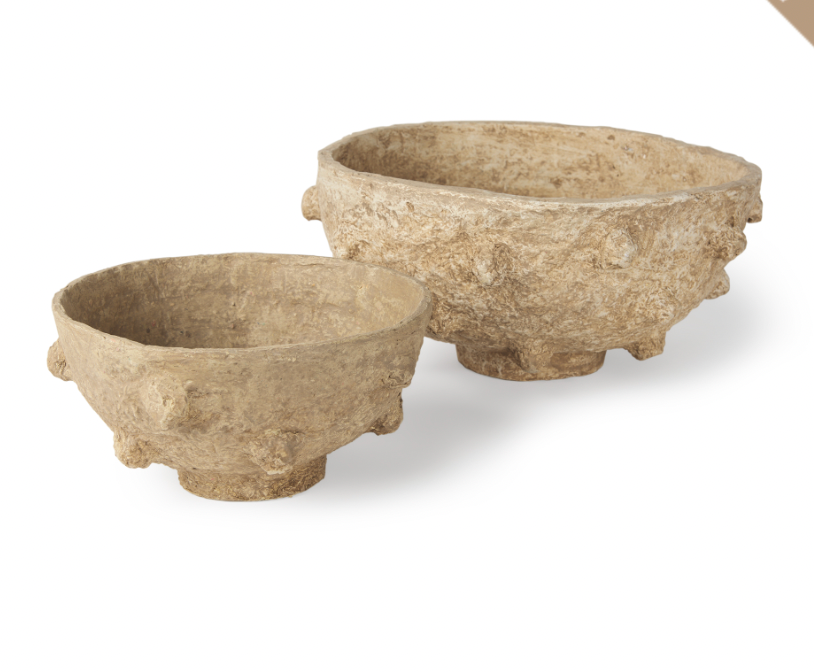 Sonam Set of 2 Beige Paper Mache Spiked Bowls