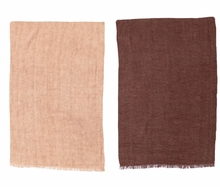 Load image into Gallery viewer, Stonewashed Linen Tea Towels w/ Fringe, Putty &amp; Aubergine Color, Set of 2
