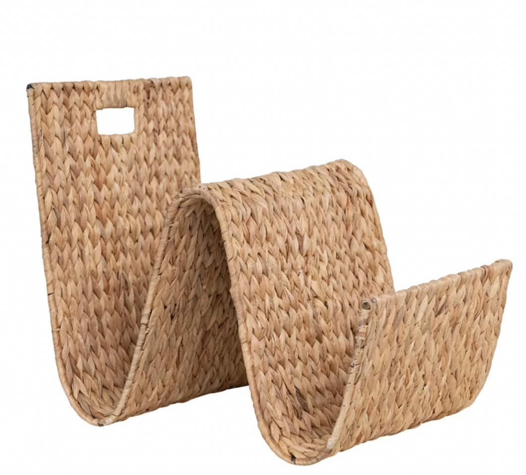 Hand-Woven Water Hyacinth & Metal Tray/Magazine Holder