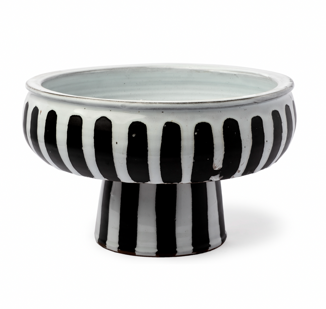 White Ceramic Striped Bowl