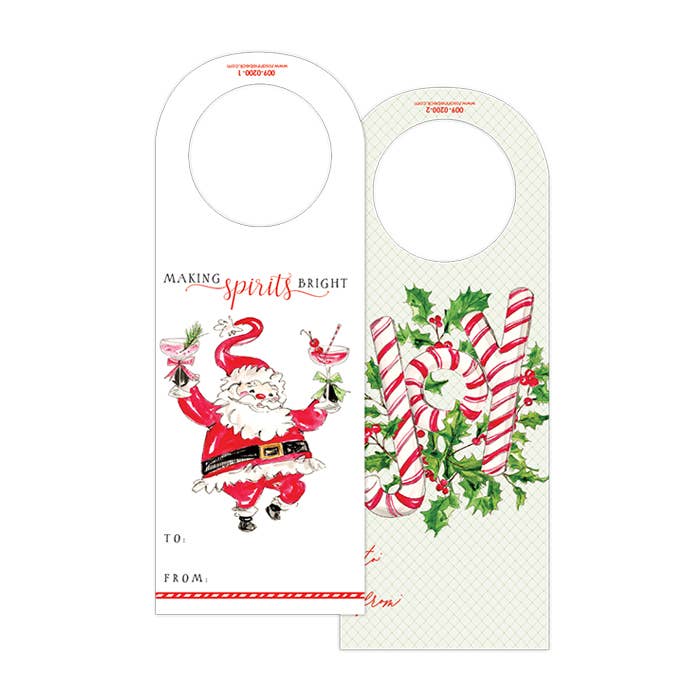 Handpainted Making Spirits Bright Santa Die-Cut Wine Tag