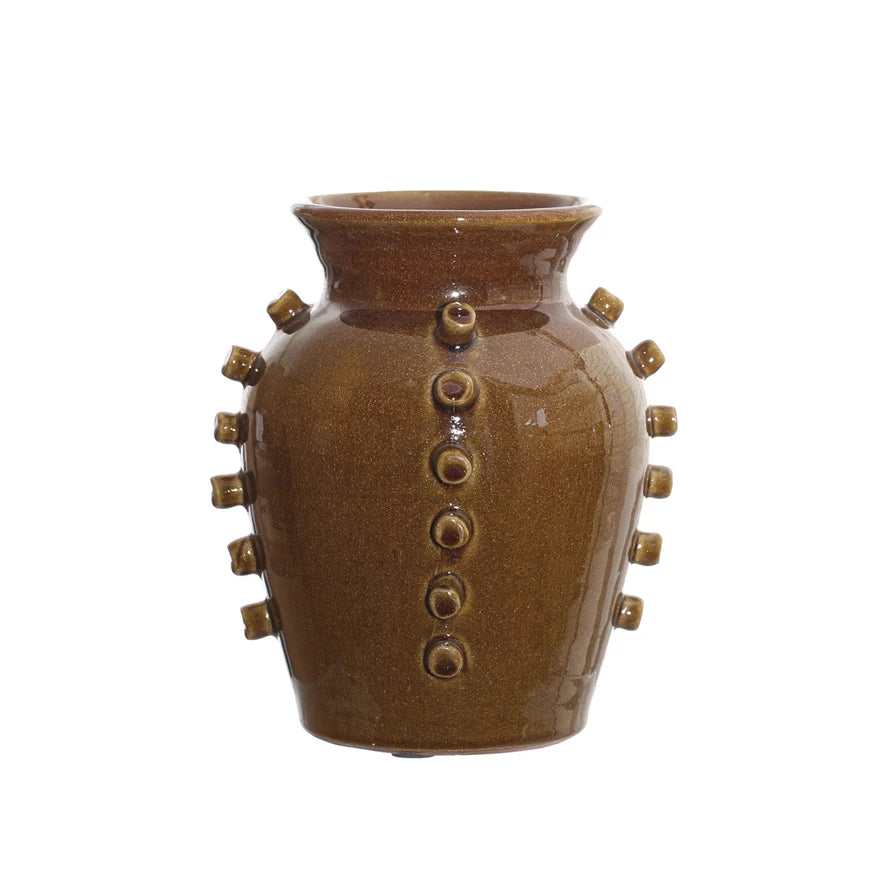 Terra-cotta Vase w/ Hobnails, Brown