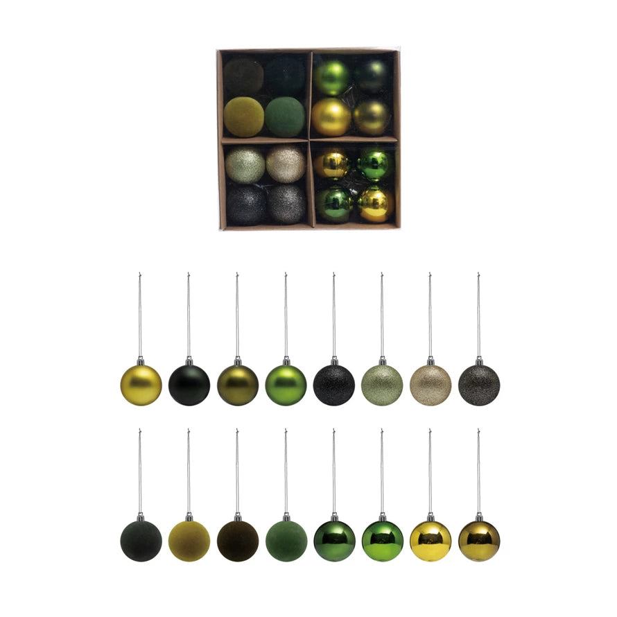 Plastic Ball Ornaments, Boxed Set of 16