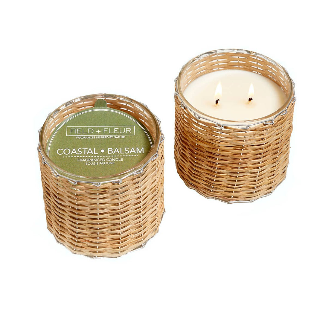 Coastal Balsam 2 Wick Hand Woven Glass Candle 12os Ctn.6